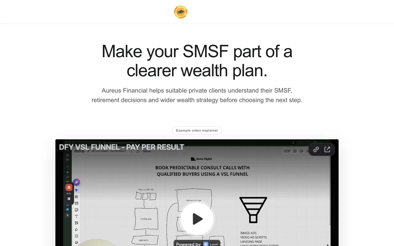 Landing page preview for Aureus Financial